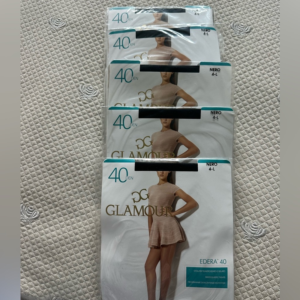 NEW 5pairs GG Glamour "Edera 40" sheer elastic tights in Nero/black.Size 4-L